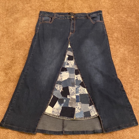 Ashley Stewart Dresses & Skirts - Upcycled Denim Skirt with Patchwork Insert